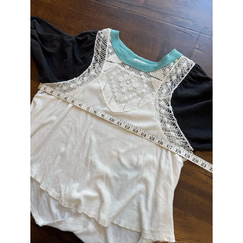 Free People We The Free Electric Night Top Linen Lace Balloon Sleeve Boho Size S